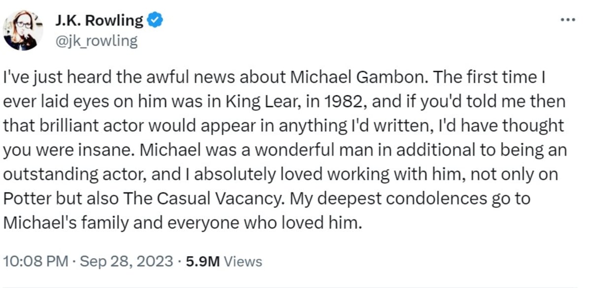 J. K. Rowling penned a moving post (X/@jk_rowling)