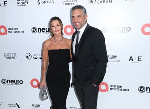 Kyle Richards and Mauricio Umansky attend Elton John AIDS Foundation's 31st annual academy awards viewing party on March 12, 2023 in West Hollywood, California.