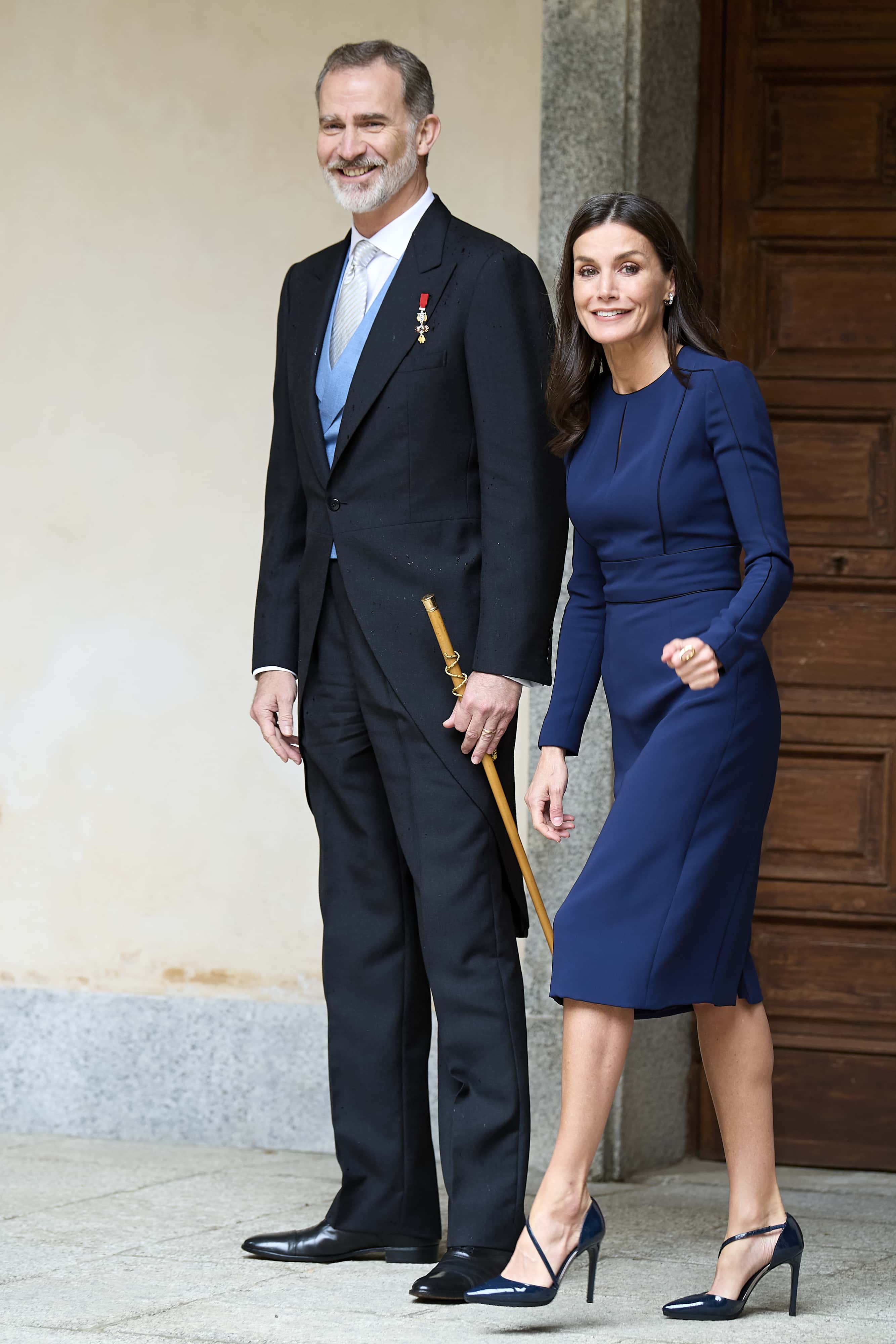 King Felipe VI of Spain and Queen Letizia of Spain attend the Miguel de Cervantes Literature Prize 2021 in Spanish Language at the University of Alcalá de Henares on April 22, 2022 in Alcala de Henares, Spain.