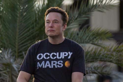 SpaceX founder Elon Musk during a T-Mobile and SpaceX joint event on August 25, 2022 in Boca Chica Beach, Texas. The two companies announced plans to work together to provide T-Mobile cellular service using Starlink satellites.