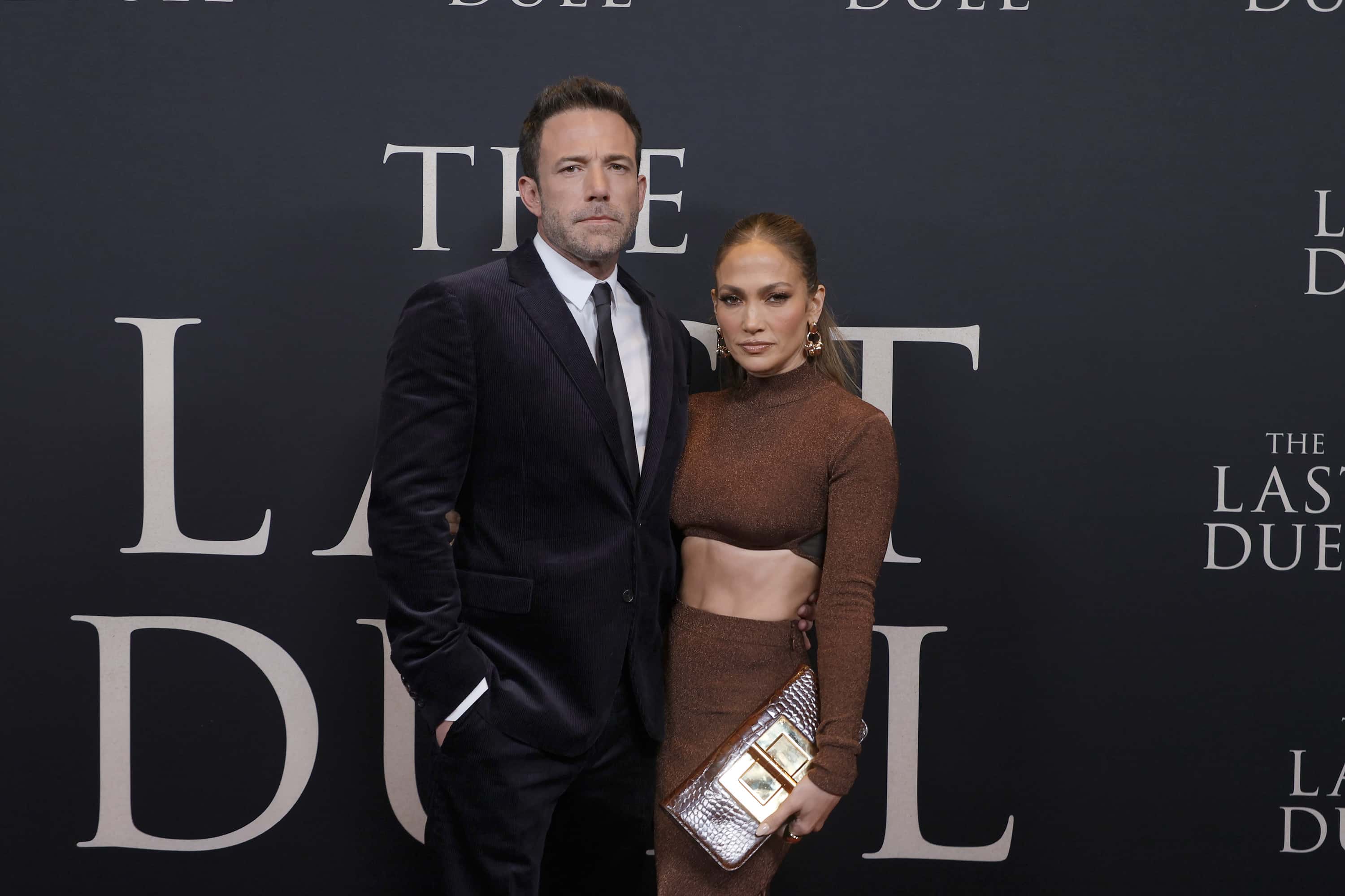Ben Affleck (L) and Jennifer Lopez attend The Last Duel New York Premiere on October 09, 2021 in New York City. (Photo by Michael Loccisano/Getty Images for 20th Century Studios)