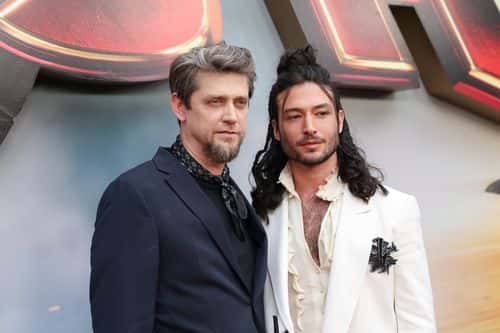 (L-R) Andrés Muschietti and Ezra Miller attend the Los Angeles premiere of Warner Bros. 