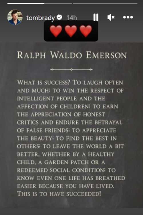 Ralph Waldo Emerson's quote from Tom Brady's Instagram (@tombrady/Instagram)