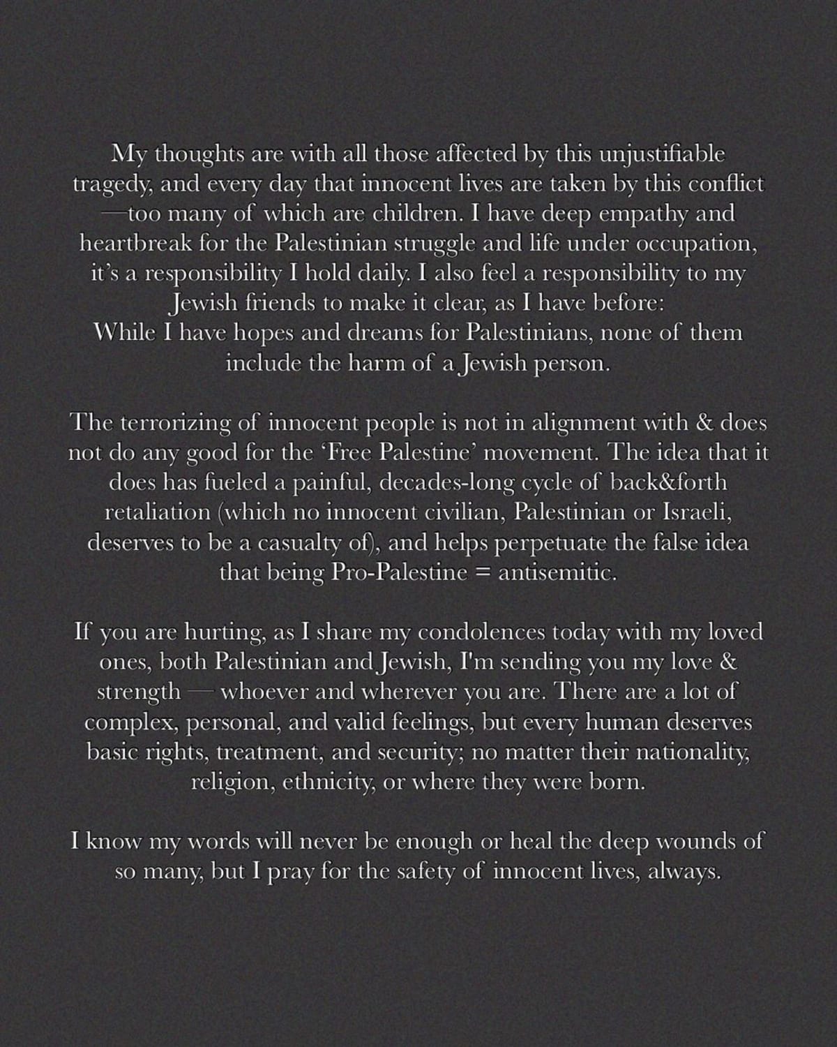 Gigi Hadid breaks silence on Israel Attacks (Instagram/gigihadid)