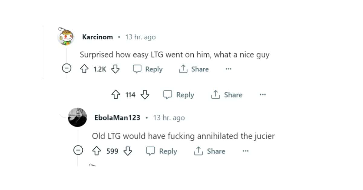Old LTG would have fucking annihilated the jucier, a user said. (@Karcinom/Reddit)(@u/EbolaMan123 avatar
EbolaMan123/Reddit)