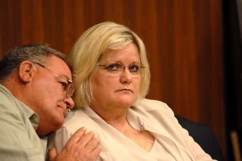 Virgie Arthur (R), Anna Nicole Smith's mother and her husband James Arthur during the hearing regarding the custody of Anna Nicole Smith's body in Circuit Judge Larry Seidlin's court at Broward County Courthouse on February 16, 2007 in Ft. Lauderdale, Florida.
