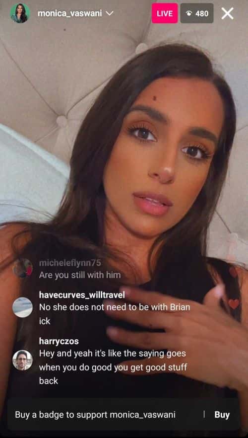 Screenshot of Monica Vaswani's Instagram Live (Instagram/monica_vaswani)