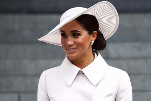 Meghan, Duchess of Sussex departs after the National Service of Thanksgiving to Celebrate the Platinum Jubilee of Her Majesty The Queen at St Paul's Cathedral on June 3, 2022 in London, England. The Platinum Jubilee of Elizabeth II is being celebrated from June 2 to June 5, 2022, in the UK and Commonwealth to mark the 70th anniversary of the accession of Queen Elizabeth II on 6 February 1952.