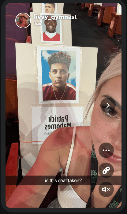 Olivia Dunne's selfie from the 2023 ESPYs rehearsals (@livvy_gymnast/Snapchat)