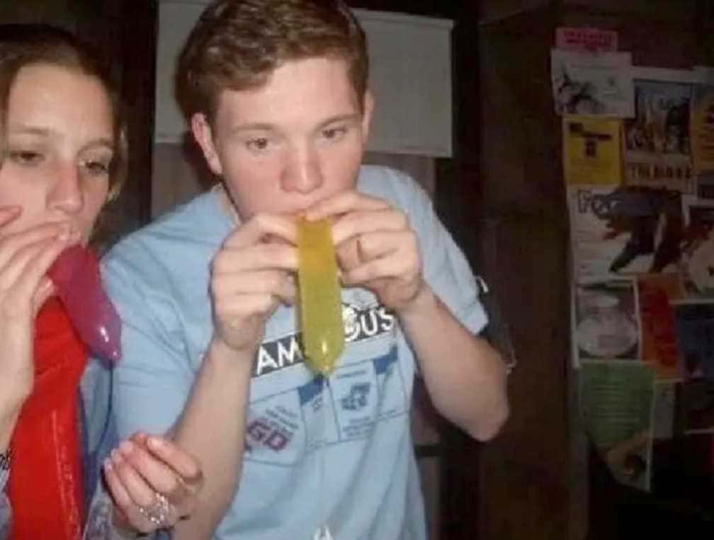 Alissa Heinerscheid snapped inflating condoms like balloons (Facebook)