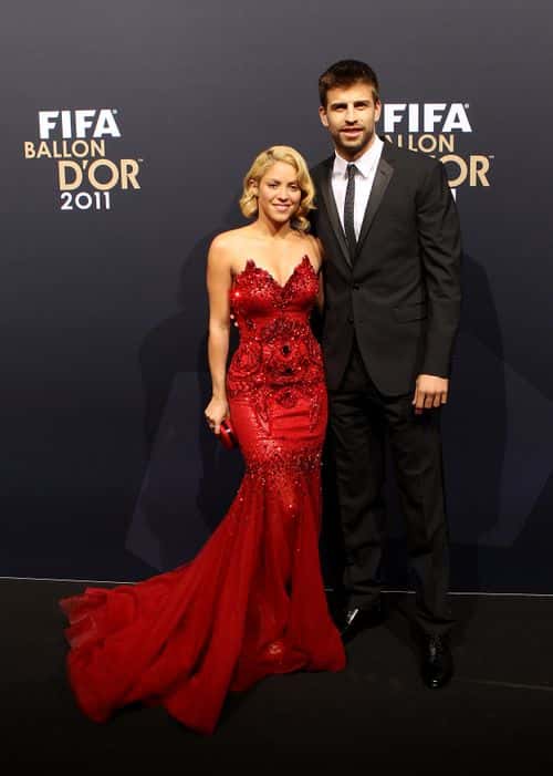 Gerard Pique of Barcelona with Shakira during the red carpet arrivals for the FIFA Ballon d'Or Gala 2011 on January 9, 2012 in Zurich, Switzerland.
