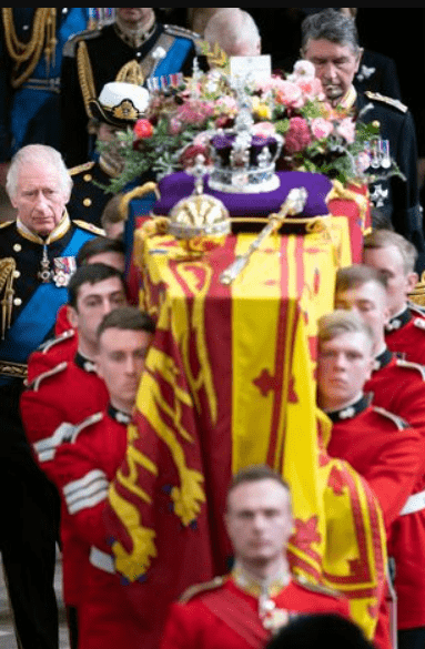 David Sanderson, front right holding the coffin, was not permitted to reveal he would be a pallbearer (picture credits: POOL/AFP Getty Images)