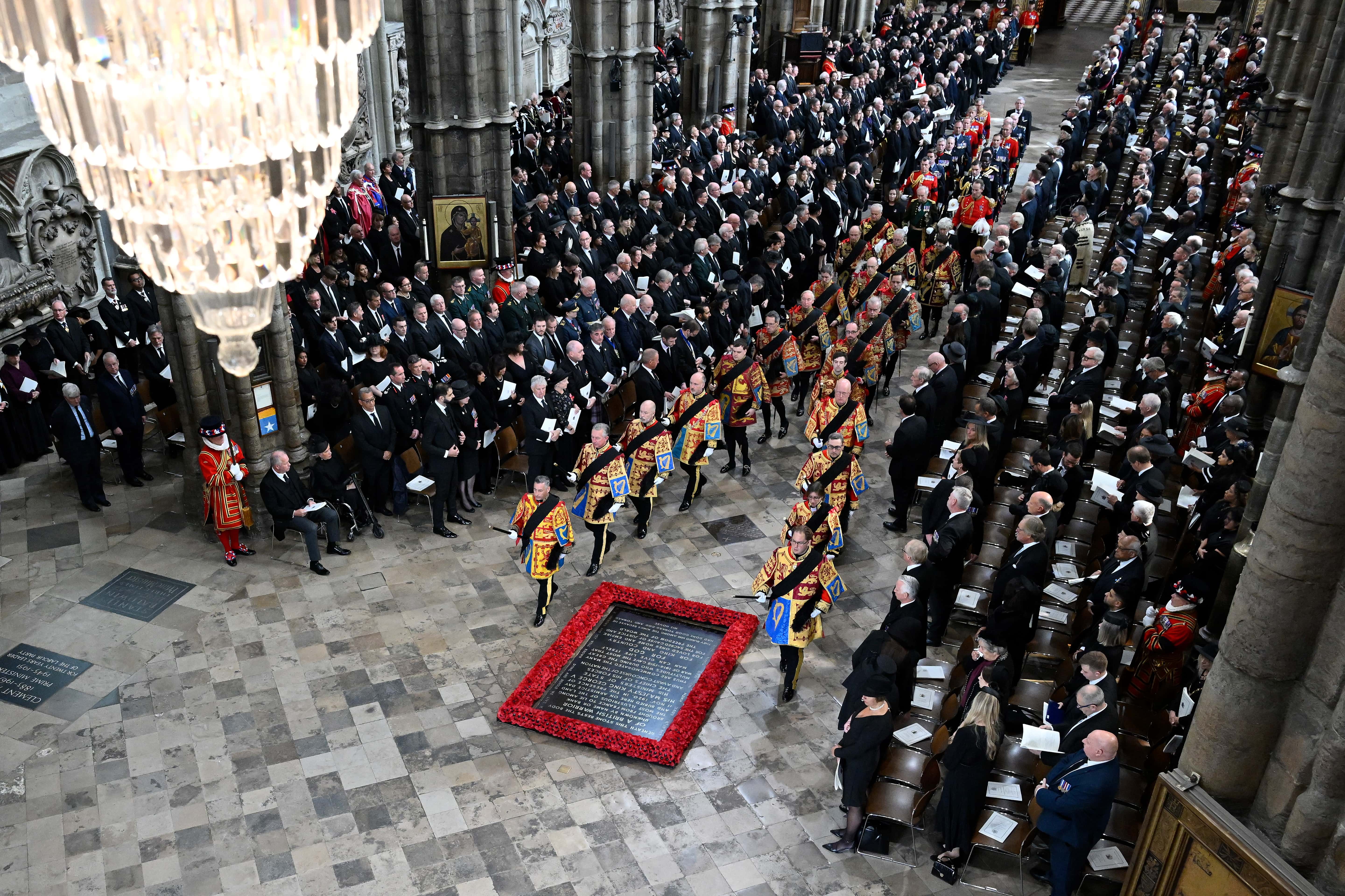 A general view inside Westminster Abbey ahead of the State Funeral of Queen Elizabeth II on September 19, 2022 in London, England. Elizabeth Alexandra Mary Windsor was born in Bruton Street, Mayfair, London on 21 April 1926. She married Prince Philip in 1947 and ascended the throne of the United Kingdom and Commonwealth on 6 February 1952 after the death of her Father, King George VI. Queen Elizabeth II died at Balmoral Castle in Scotland on September 8, 2022, and is succeeded by her eldest son, King Charles III.