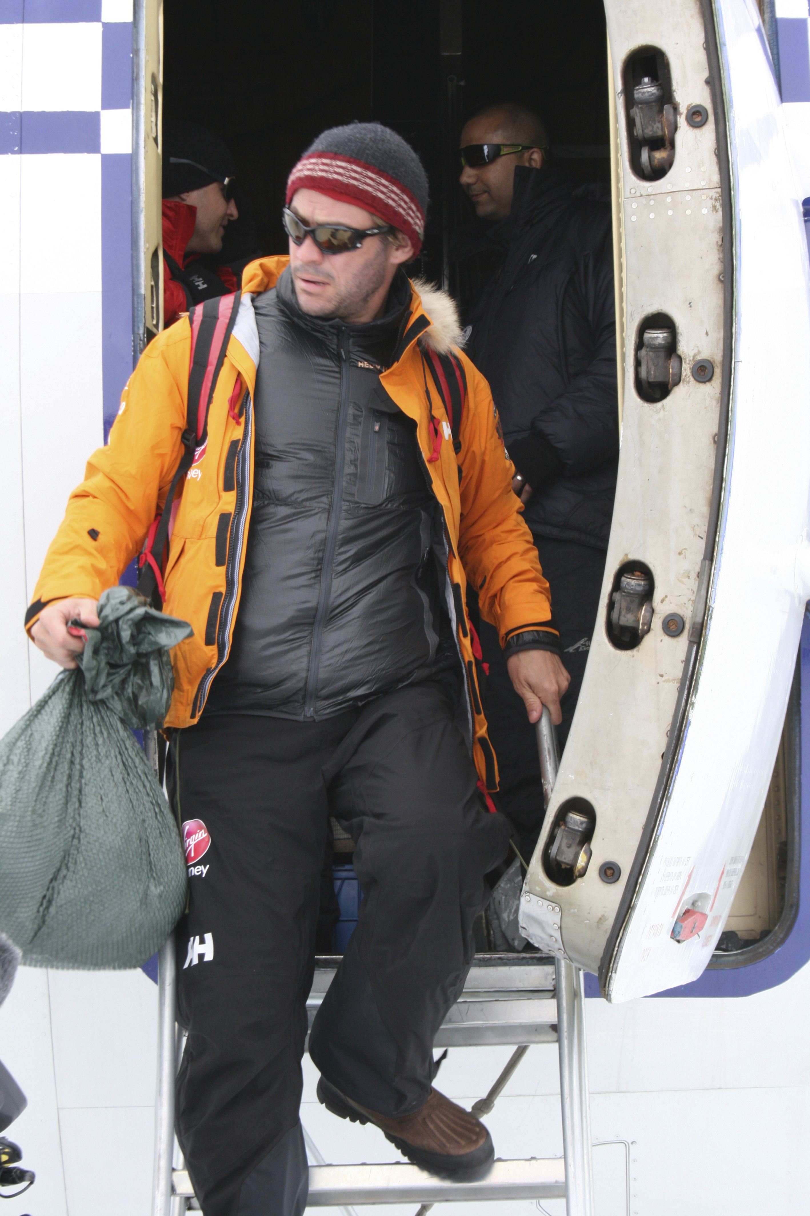 Dominic West, member of Team Commenwealth, in the Virgin Money South Pole Allied Challenge expedition arrives in Novo, Antarctica. (Photo by WWTW via Getty Images)