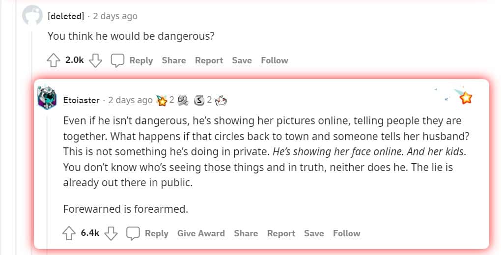 Reactions from other users (Reddit/r/TrueOffMyChest)