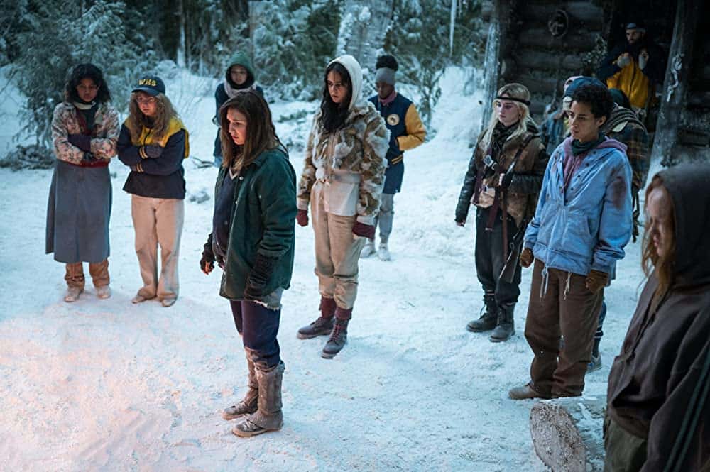 Nuha Jes Izman, Samantha Hanratty, Steven Krueger, Sophie Nélisse, Courtney Eaton, Jasmin Savoy Brown, Liv Hewson, Sophie Thatcher, and Alexa Barajas in Yellowjackets (2021) (IMDb/Showtime)