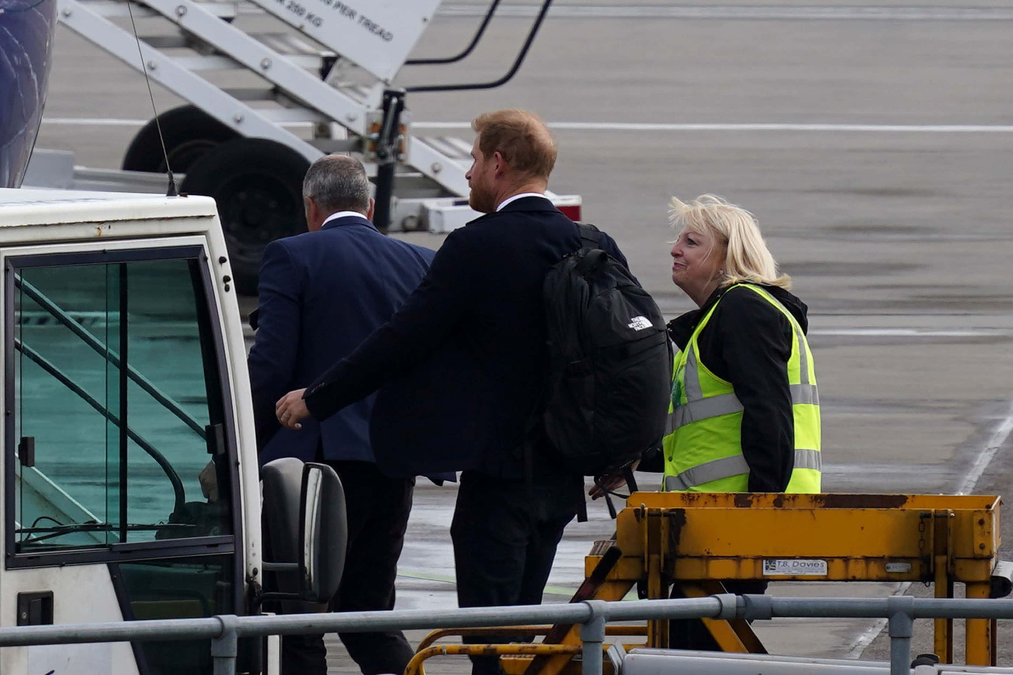 Prince Harry, Duke of Sussex boards a flight at Aberdeen Airport on September 9, 2022 in Aberdeen, United Kingdom. Elizabeth Alexandra Mary Windsor was born in Bruton Street, Mayfair, London on 21 April 1926. She married Prince Philip in 1947 and acceded the throne of the United Kingdom and Commonwealth on 6 February 1952 after the death of her Father, King George VI. Queen Elizabeth II died at Balmoral Castle in Scotland on September 8, 2022, and is succeeded by her eldest son, King Charles III.