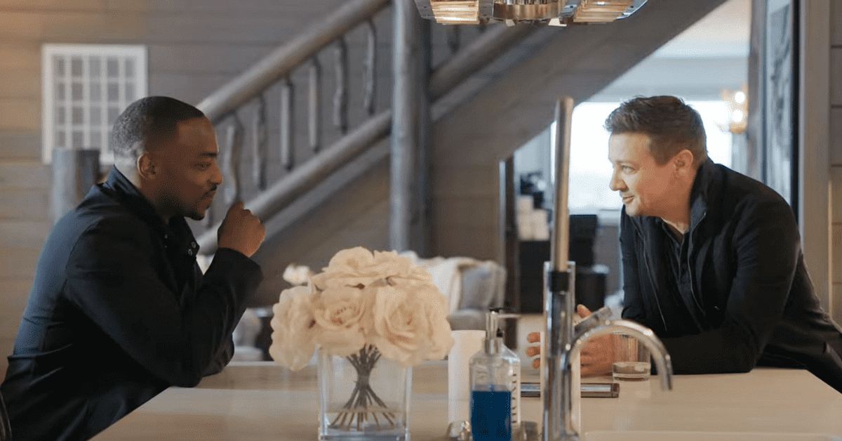 Anthony Mackie and Jeremy Renner in 'Rennervations' (Disney+)