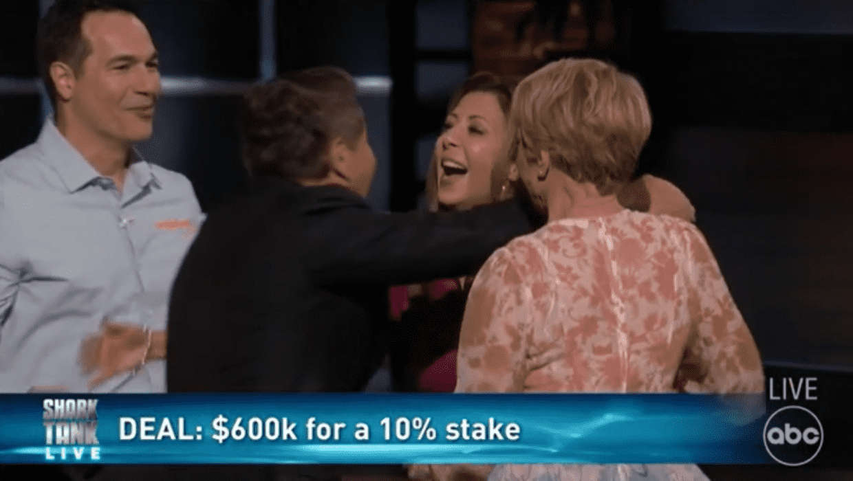 Oogiebear founders with their new investors Barbara Corcoran and Robert Herjavec in 'Shark Tank' Season 14 (ABC)
