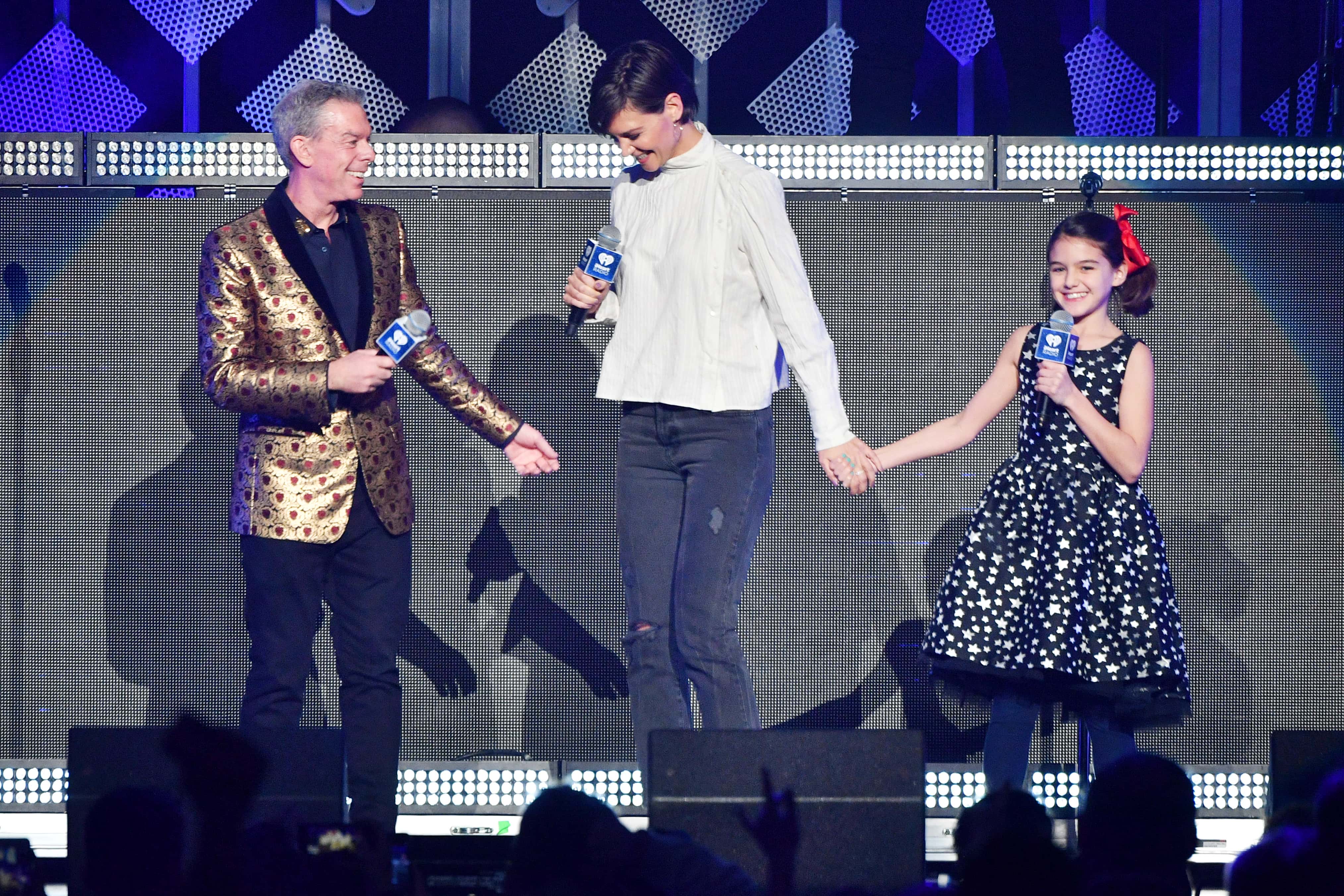 lvis Duran, Katie Holmes and Suri Cruise speak performs onstage at the Z100's Jingle Ball 2017 on December 8, 2017 in New York City. (Photo by Dia Dipasupil/Getty Images)