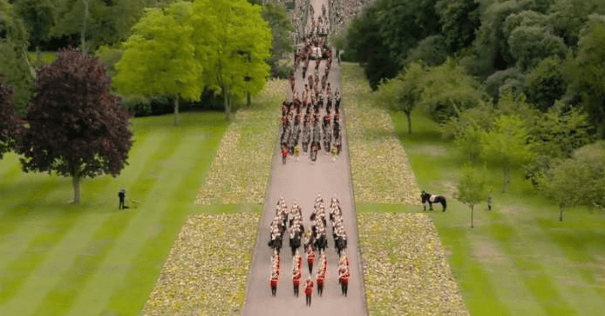 The horses of the Royal Canadian Mountain Police led Queen Elizabeth II's funeral procession at Windsor (Screenshot/Daily Mail)