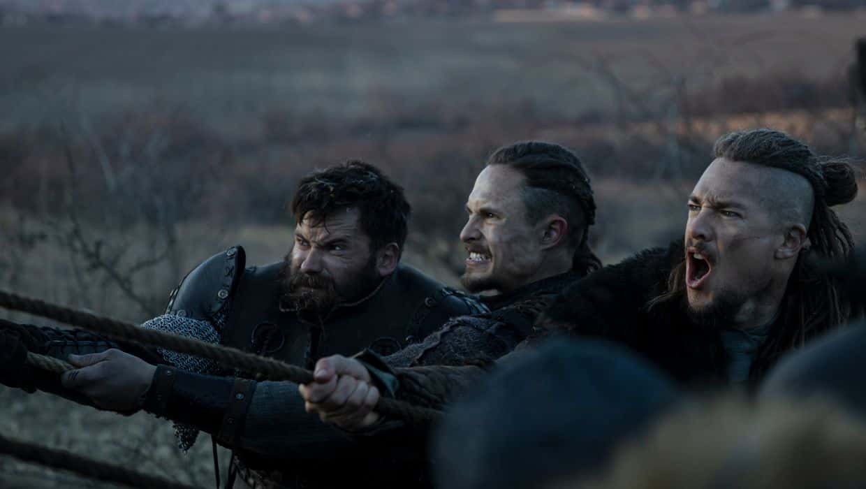 (L to R) Mark Rowley as Finan, Arnas Fedaravicius as Sihtric and Alexander Dreymon as Uhtred in 'The Last Kingdom: Seven Kings Must Die' (Netflix)