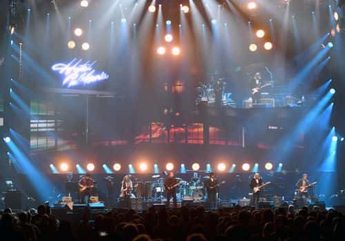 (L-R) Vince Gill, Timothy B. Schmit, Don Henley, Scott F. Crago, Deacon Frey, Joe Walsh and Steuart Smith of the Eagles perform at MGM Grand Garden Arena on September 27, 2019 in Las Vegas, Nevada.