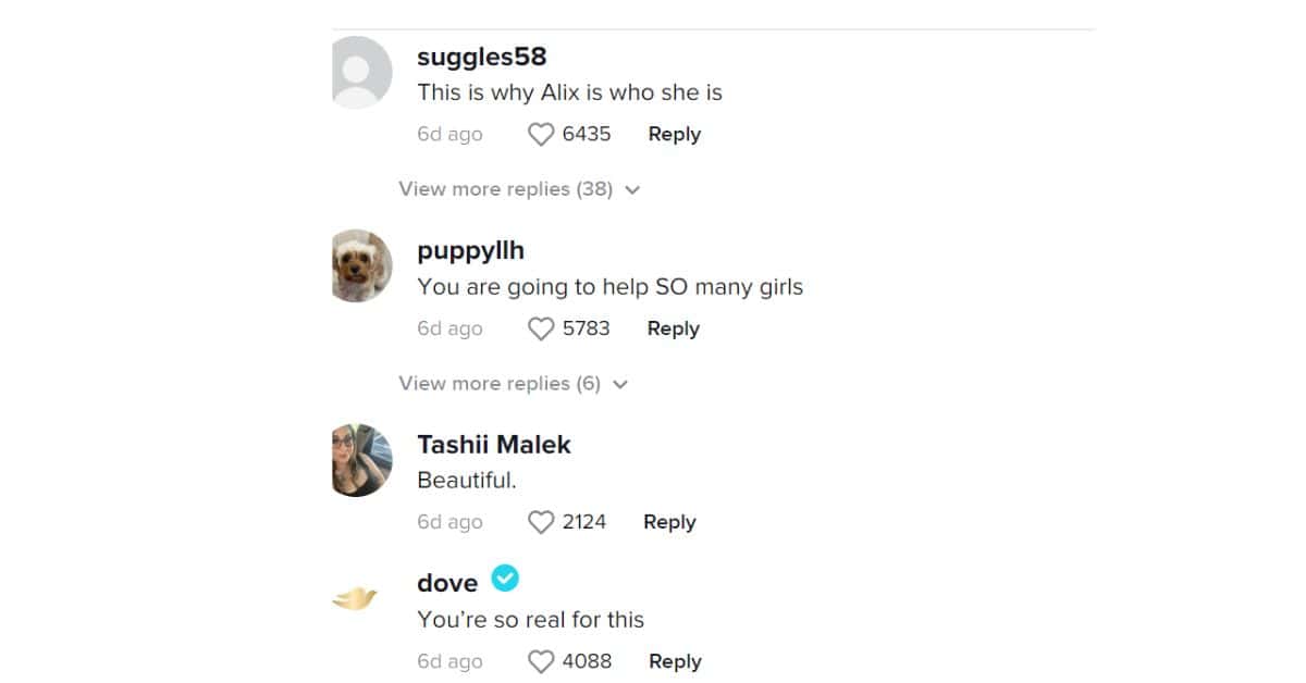 Fans are showering her will all love and positive comments.(@alixearle/TikTok)