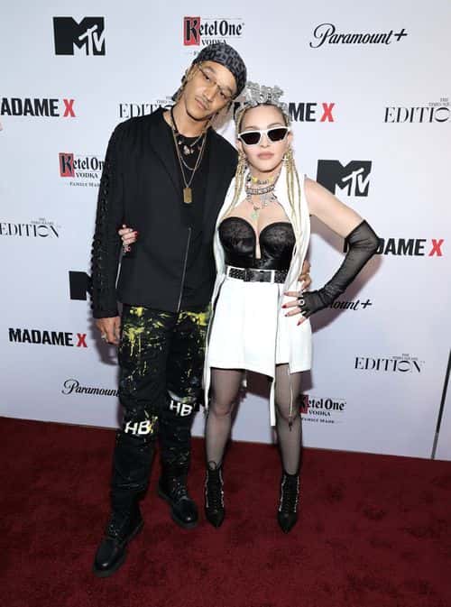 Ahlamalik Williams and Madonna on the carpet ahead of the World Premiere of Madonna’s Madame X, presented by Ketel One Vodka at Paradise Club & Theater at The Edition Hotel Times Square on September 23, 2021 in New York City.