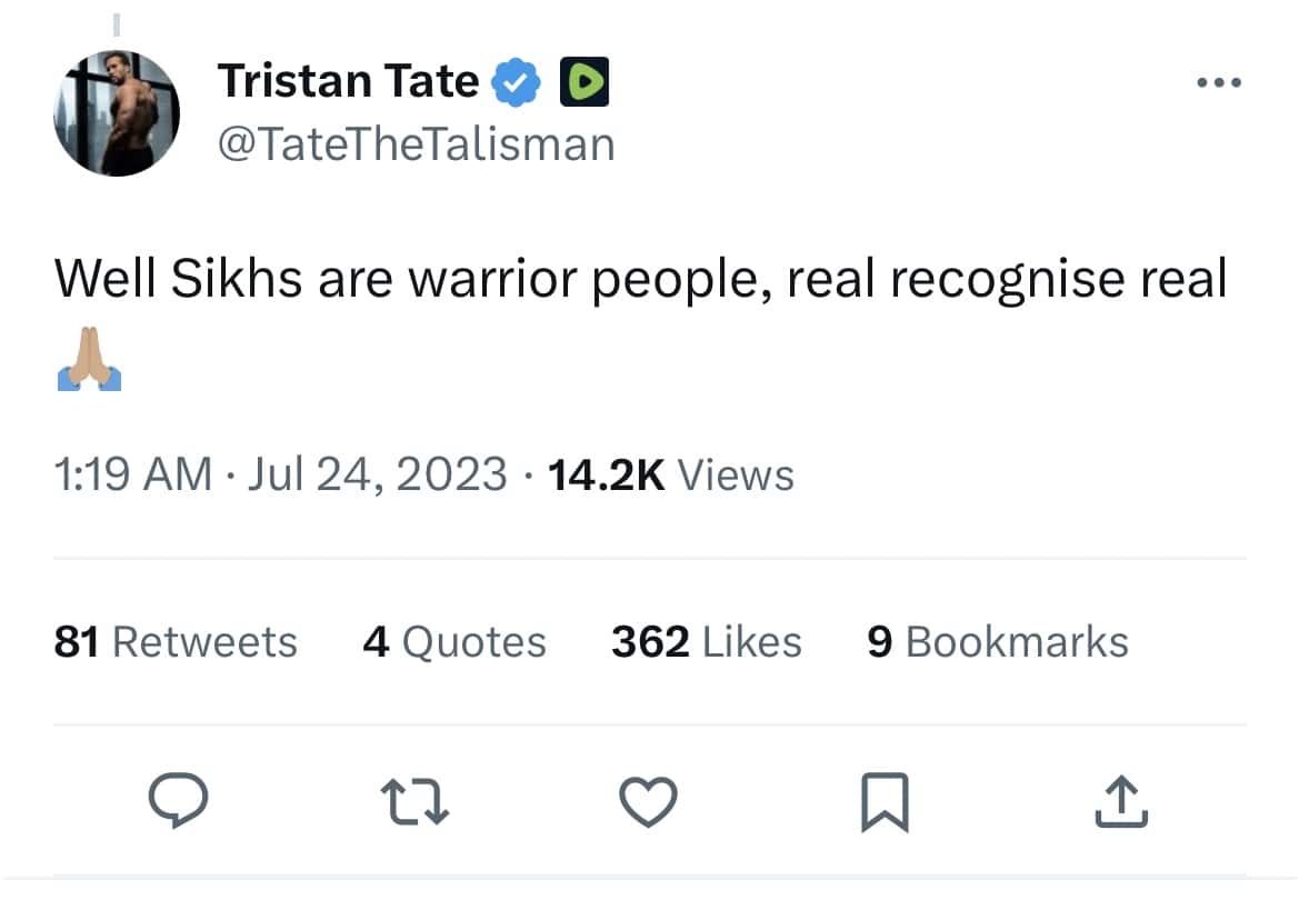 Tristan Tate's Tweet