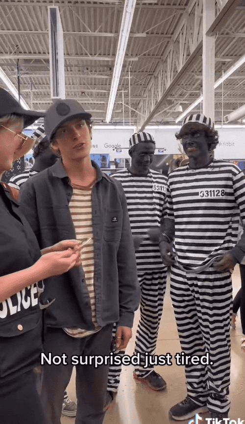 A bunch of teenagers chose to wander the aisles of Walmart dressed in some offensive Halloween costume. (TikTok/@yakiemsgreenscreen)