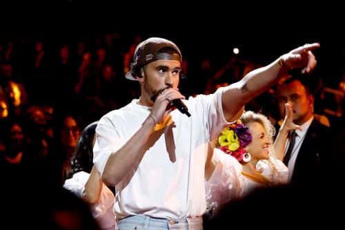 Bad Bunny performs onstage during the 65th GRAMMY Awards at Crypto.com Arena on February 05, 2023 in Los Angeles, California.