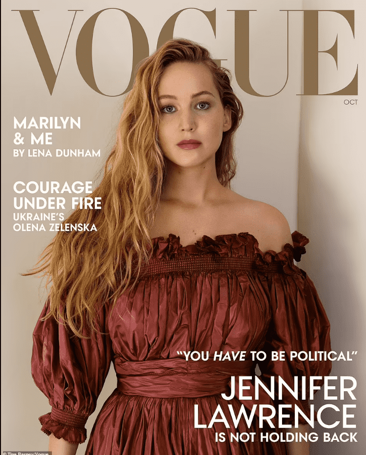 New role: Jennifer Lawrence has spoken about her new role in life, after becoming a mother to her son earlier this year in a candid new interview for the October 2022 issue of Vogue. (picture credit: Vogue Magazine)