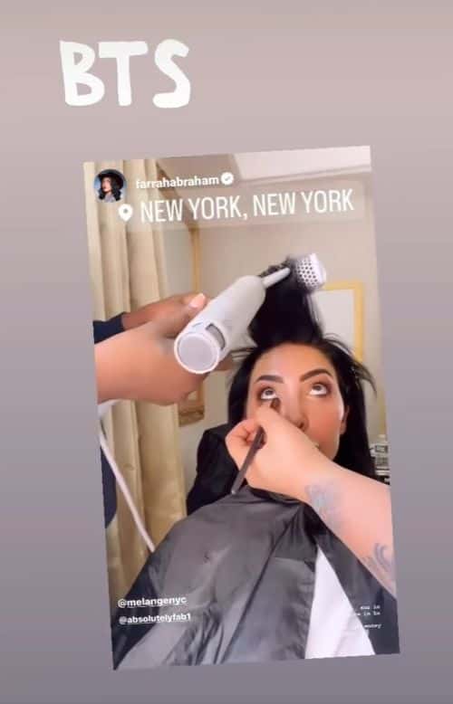 The reality star shared glimpses of herself on set and during her hair and makeup preparation (Instagram/@farrahabraham)