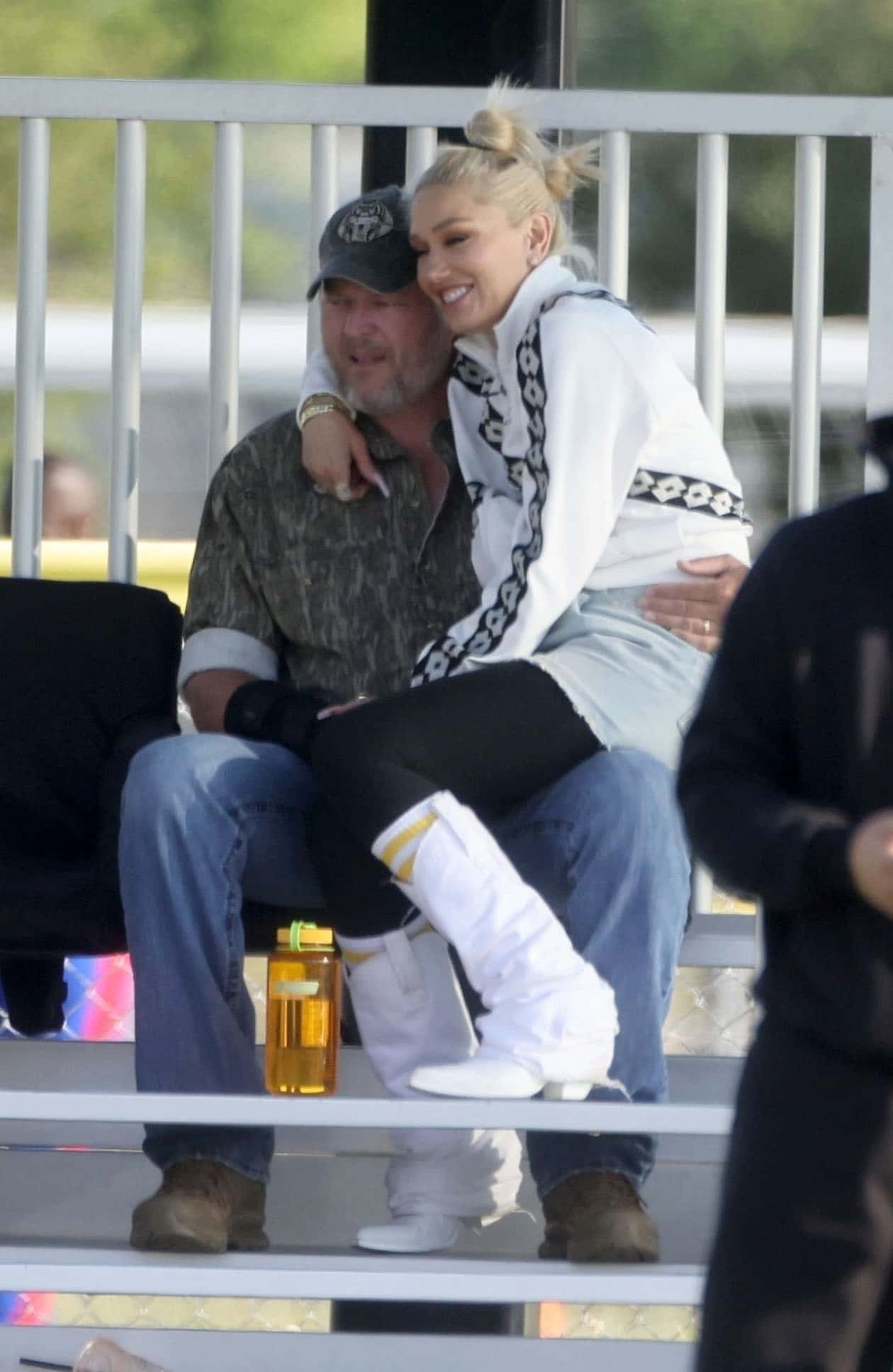 Gwen Stefani, 53, and husband Blake Shelton, 46, were the picture of marital bliss when they attended her son's football game in Los Angeles over the weekend (Backgrid)