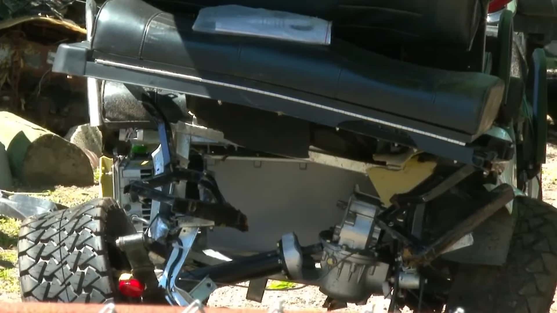 Photo of Samantha Miller and Aric Hutchinson's LSV after the crash (screenshot from ABCNews4/YouTube)