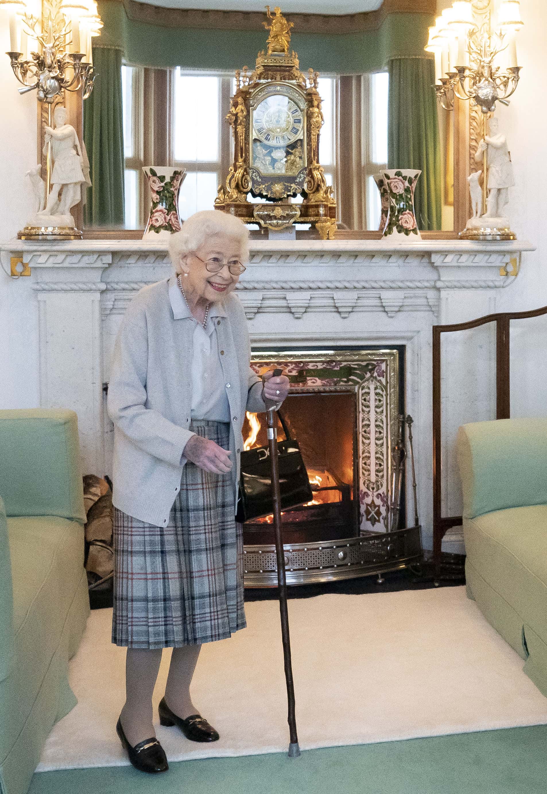 Queen Elizabeth II waits in the Drawing Room before receiving newly elected leader of the Conservative party Liz Truss at Balmoral Castle for an audience where she will be invited to become Prime Minister and form a new government on September 6, 2022 in Aberdeen, Scotland. The Queen broke with the tradition of meeting the new prime minister and Buckingham Palace, after needing to remain at Balmoral Castle due to mobility issues.
