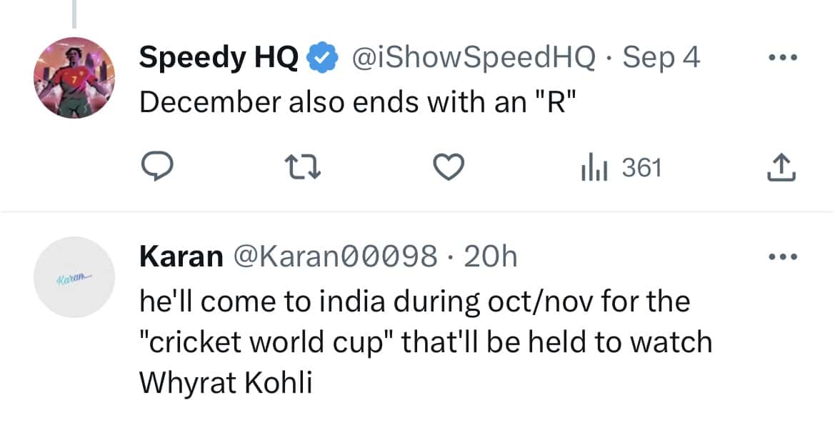 comment section from IshowSpeed's video (@speedyHQ/Twitter)