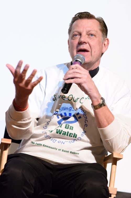 Father Michael Pfleger attends the Chicago premiere of 'Under the Gun' on May 5, 2016 in Chicago, Illinois.
