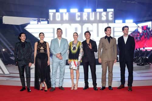Danny Ramirez, Monica Barbaro, Jon Hamm, Jennifer Connelly, Miles Teller and Jon Kosinski attend the Mexico Premiere of 