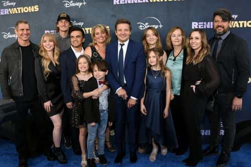 Jeremy Renner (C) and family attend the Los Angeles premiere of Disney+'s original series 