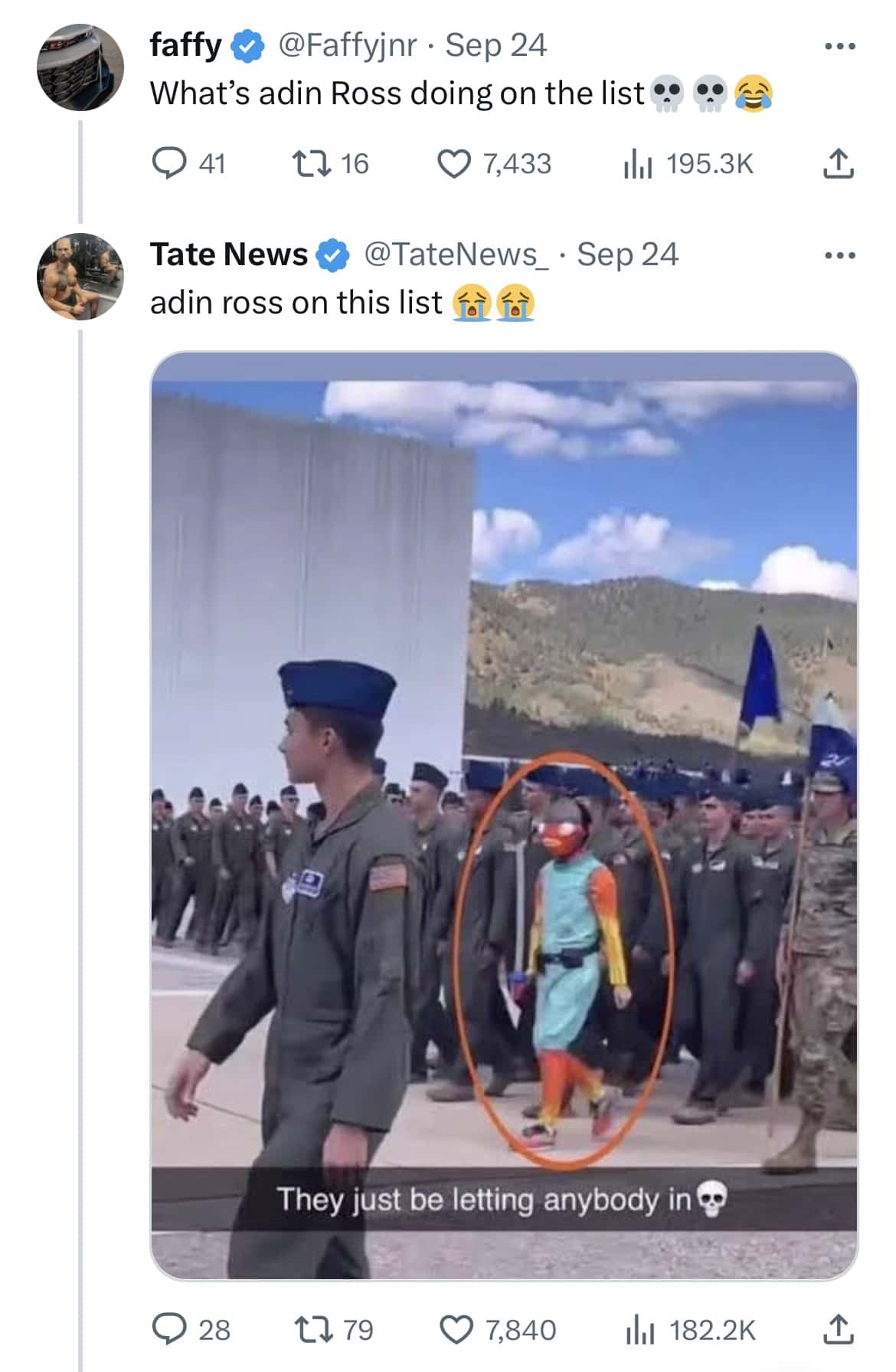 Fans troll Adin Ross (@TateNews/Twitter)