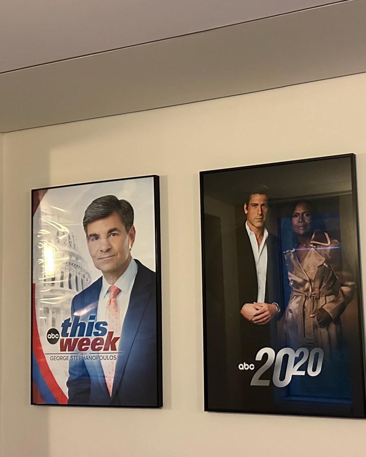 ABC 20/20 poster with Deborah Roberts and David Muir on studio wall (@debrobertsabc/Instagram)