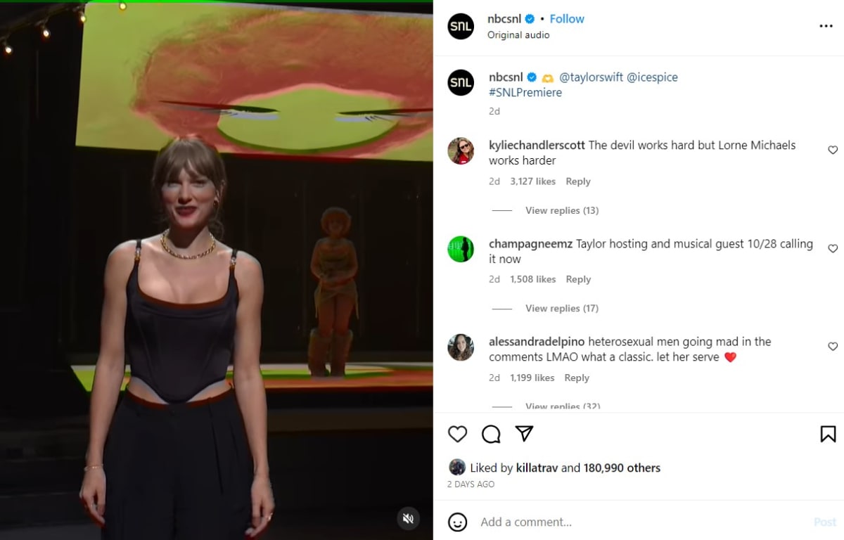 Travis Kelce liked SNL's post with Taylor Swift (Instagram/@nbcsnl)
