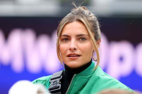 Sophia Thomalla looks on during a training session of Alexander Zverev of Germany on day two of the BMW Open by American Express at MTTC IPHITOS on April 24, 2022 in Munich, Germany.