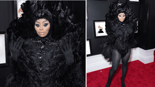 Blac Chyna dons 'Grammy 2023' red carpet in black feathery dress (CBS)