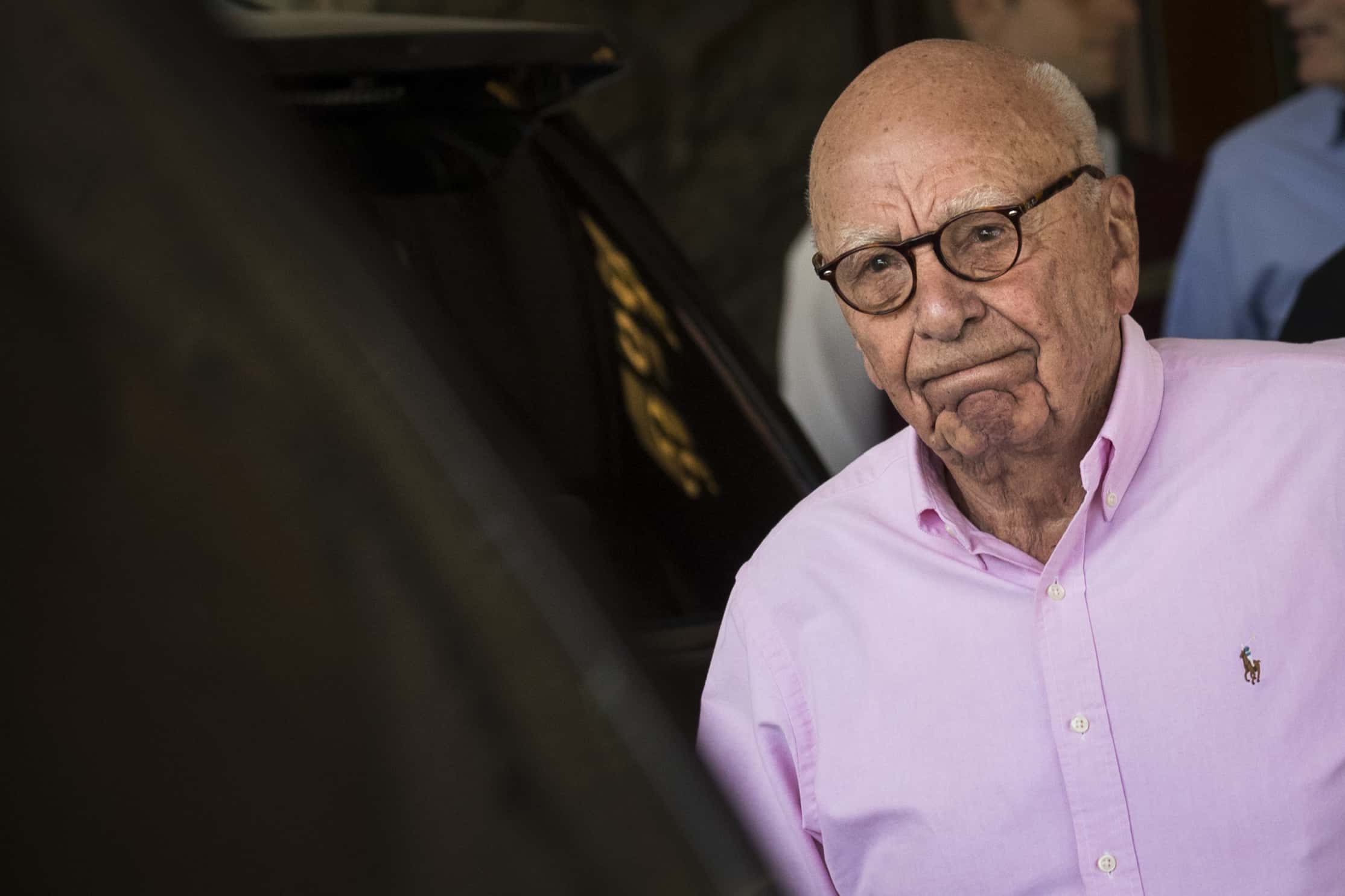 Rupert Murdoch, chairman of News Corp and co-chairman of 21st Century Fox, arrives at the Sun Valley Resort of the annual Allen & Company Sun Valley Conference, July 10, 2018 in Sun Valley, Idaho. Every July, some of the world's most wealthy and powerful businesspeople from the media, finance, technology and political spheres converge at the Sun Valley Resort for the exclusive weeklong conference. (Photo by Drew Angerer/Getty Images)