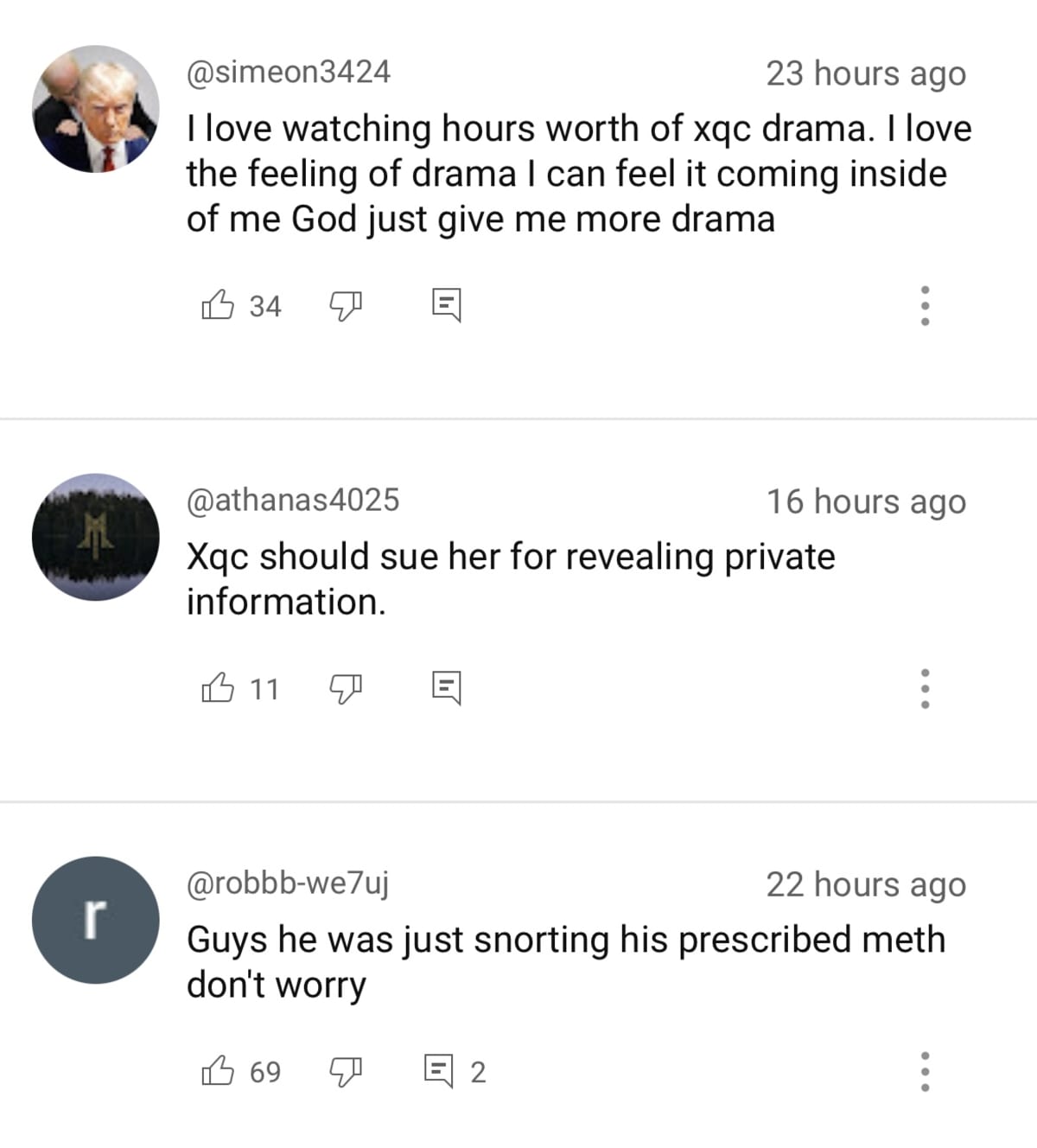 Comments on xQc's Just Chatting segment (@xQcclips/Youtube)