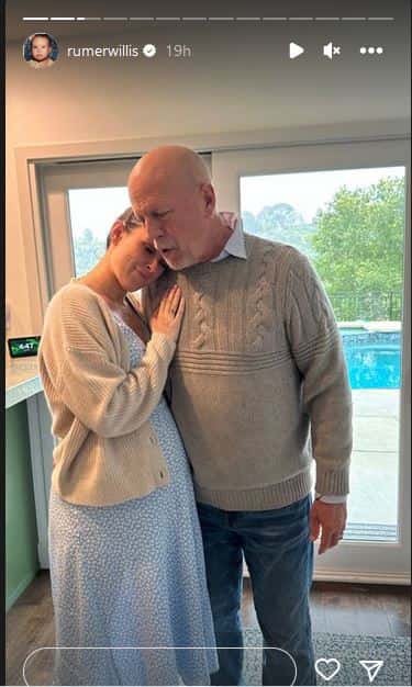 Rumer cuddles up to her father, Bruce Willis and lays her head on his shoulders in a story she shared on Instagram (@rumerwillis/Instagram)