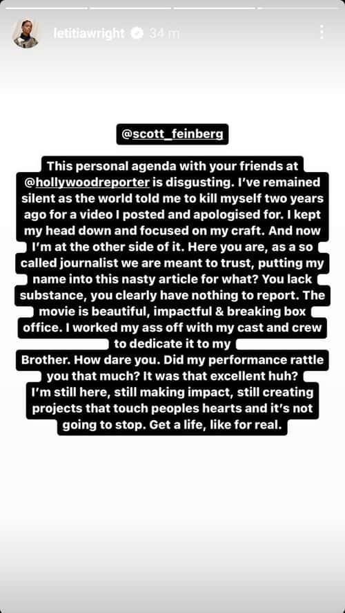 Screenshot of Letitia Wright's Instagram story (Instagram/@letitiawright)